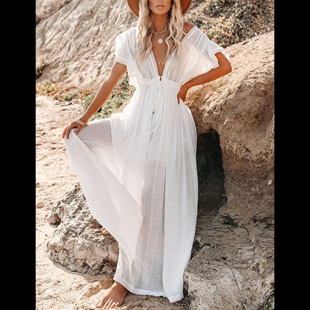 Stunning white maxi boho dress kimono duster cover